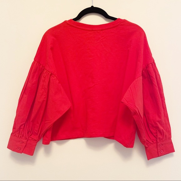 New Bershka Red Cropped Drop Sleeve Sweatshirt Med - Picture 4 of 5